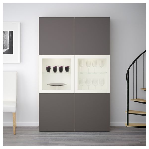 Комбинация для хранения со стеклянными дверцами БЕСТО, белый Грундсвикен, темно-серый прозрачное стекло - фото 2