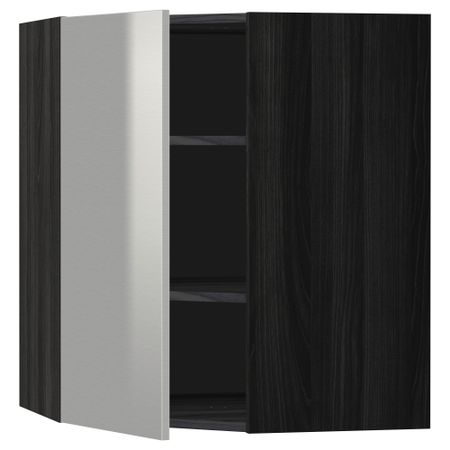 Угловой навесной шкаф с полками МЕТОД, черный, Гревста нержавеющ сталь