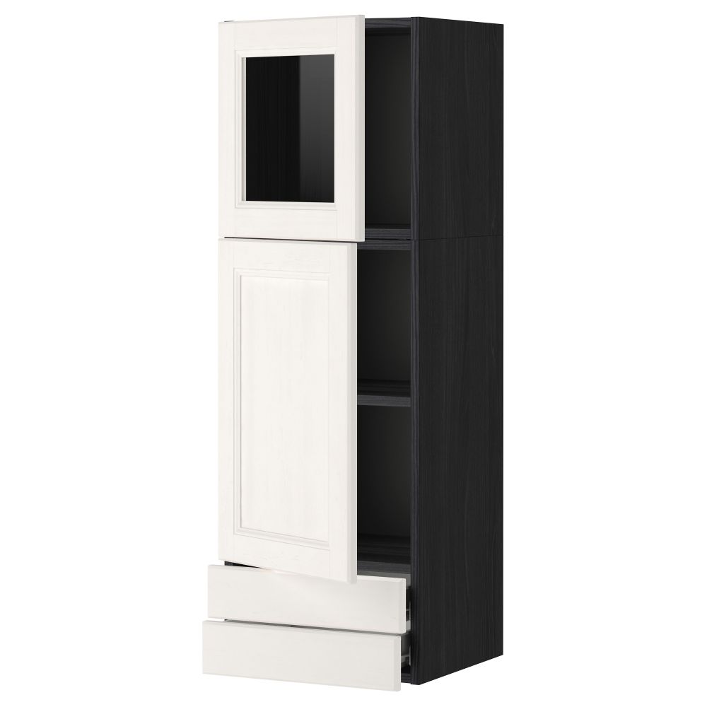 Навесной шкаф, дверцы, стеклянные дверцы, 2 ящика МЕТОД / ФОРВАРА, черный, Лаксарби белый (40x120 см) - фото 1