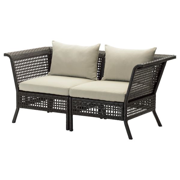 2-местный модульный диван, садовый, черно-коричневый/Холло бежевый 160x80x85 см IKEA КУНГСХОЛЬМЕН 992.288.05 - фото 1