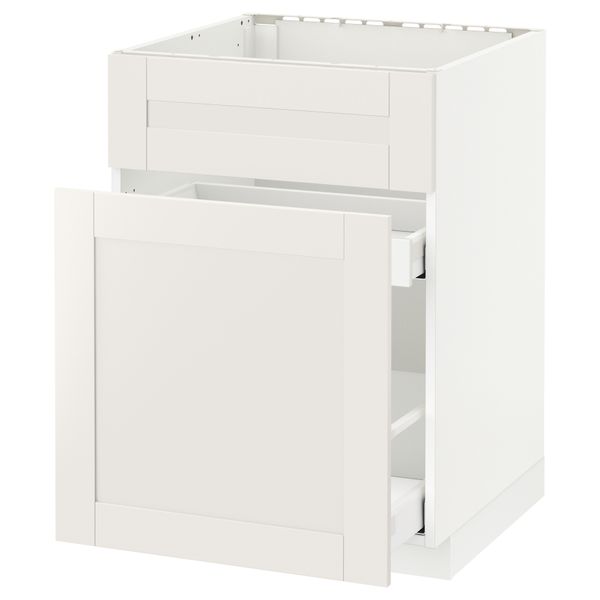 Напольный шкаф под мойку, сорт муcора, 1 дверца, 2 ящика МЕТОД / МАКСИМЕРА, белый, Сэведаль белый (60x60 см) - схема-чертеж с размерами