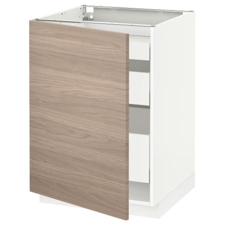 Напольный шкаф с 1 дверцей, 3 ящика МЕТОД / МАКСИМЕРА, белый, Брокхульт светло-серый