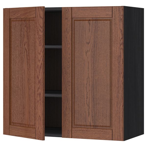 Навесной шкаф с полками, 2 дверцы МЕТОД, черный, Филипстад коричневый - схема-чертеж с размерами