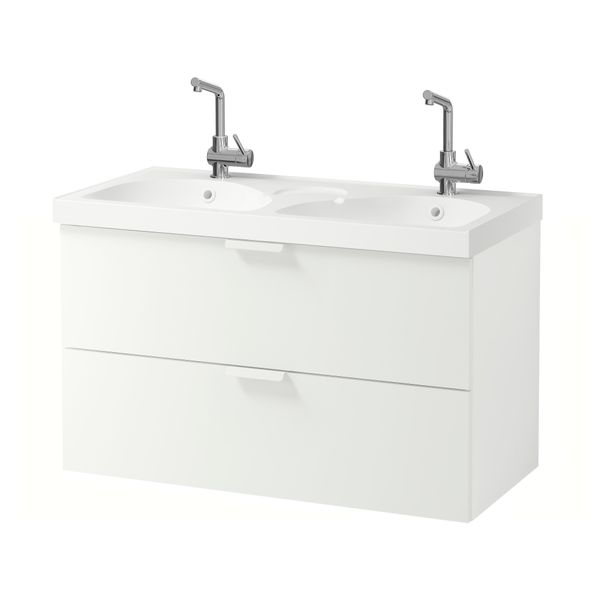 Шкаф для раковины с 2 ящиками ГОДМОРГОН / ЭДЕБОВИКЕН, белый (100x49x64 см) - фото 1