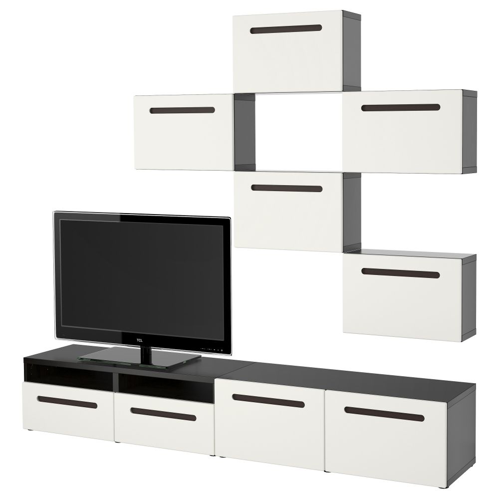 Шкаф для ТВ, комбинация БЕСТО, черно-коричневый, Марвикен белый (240x20/40x204 см) - фото 1