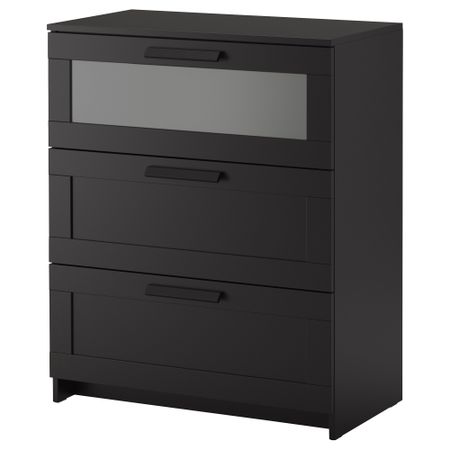 Комод с 3 ящиками БРИМНЭС, черный, матовое стекло (78x95 см)