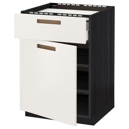 Напольный шкаф для варочной панели, ящик, полка, дверцы МЕТОД / МАКСИМЕРА, черный, Мэрста белый (60x60 см)