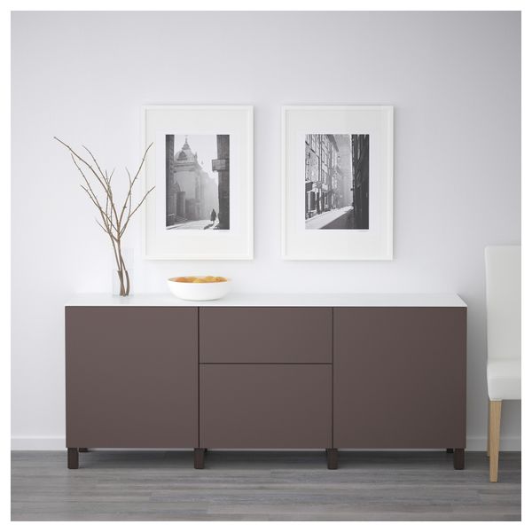 Комбинация для хранения с дверцами, ящиками БЕСТО, черно-коричневый, Вальвикен темно-коричневый (180x42x74 см) - схема-чертеж с размерами