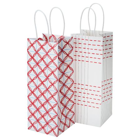 Подарочная упаковка для бутылки, белый, красный с рисунком, 12x32 см IKEA ВИНТЕР 2019 704.346.17