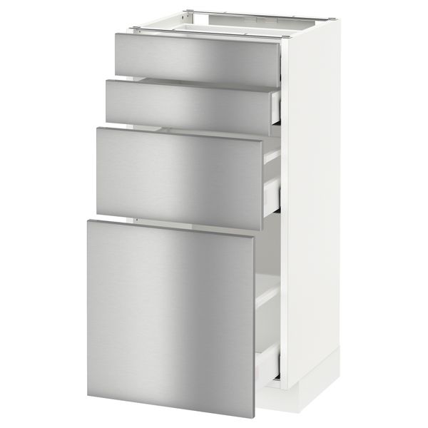 Напольный шкаф 4 фронтальных панели, 4 ящика МЕТОД / МАКСИМЕРА, белый, Гревста нержавеющ сталь - схема-чертеж с размерами