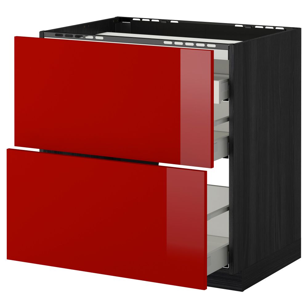 Напольный шкаф, 2 фронтальных панели, 3 ящика МЕТОД / МАКСИМЕРА, черный, Рингульт красный - схема-чертеж с размерами