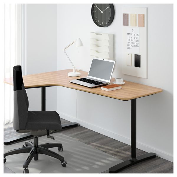 Угловой письменный стол левосторонний БЕКАНТ, дубовый шпон, черный (160x110 см) - фото 2