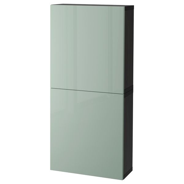 Навесной шкаф с 2 дверями БЕСТО, черно-коричневый, Сельсвикен глянцевый/светло-зеленый (60x20x128 см) - фото 1