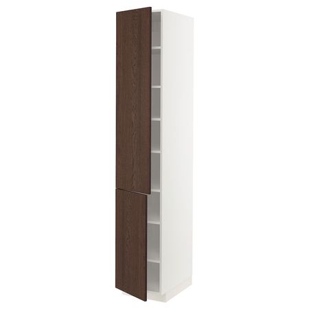METOD Высокий шкаф с полками/2 дверцы - белый/Sinarp коричневый 40x60x220 см