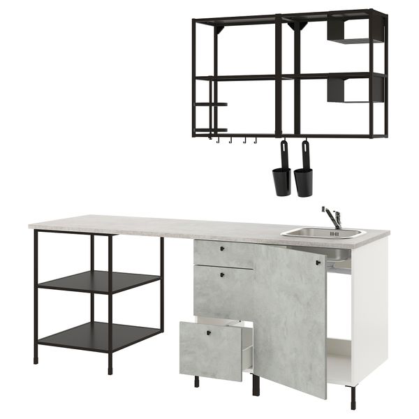 Кухня, 223x63.5x222 см, антрацит, под бетон IKEA BEGIVENHET БЕГИВЕНХЕТ 093.378.61 - фото 1