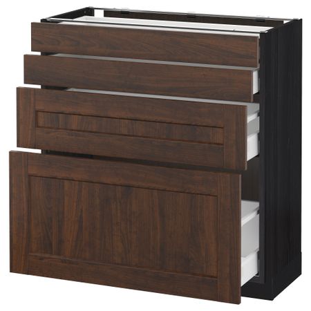Напольный шкаф 4 фронтальных панели, 4 ящика МЕТОД / МАКСИМЕРА, черный, Эдсерум коричневый