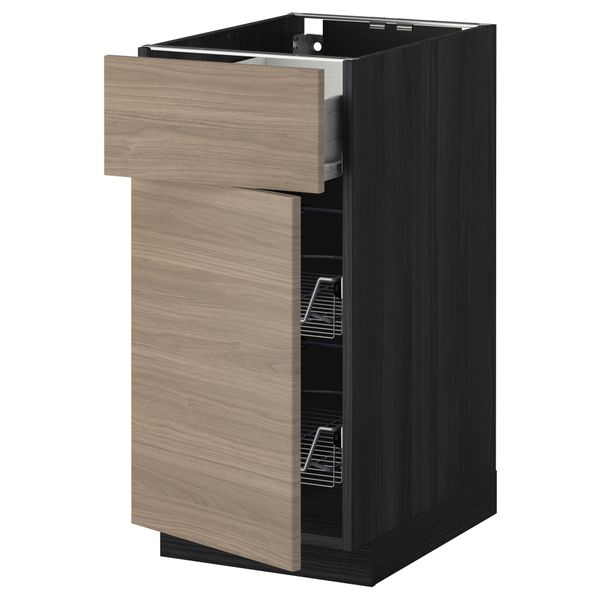 Напольный шкаф с проволочной корзиной, ящиком, дверью МЕТОД / ФОРВАРА, черный, Брокхульт светло-серый - схема-чертеж с размерами