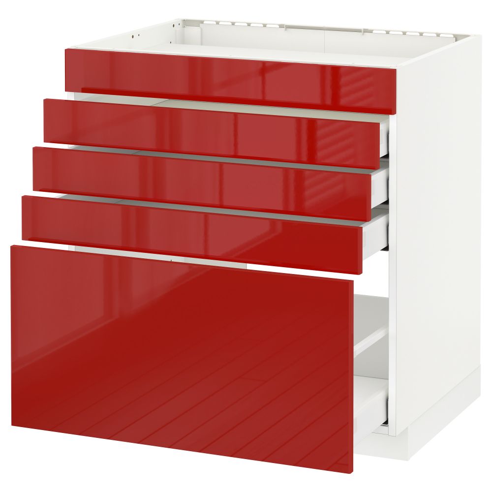 Напольный шкаф для варочной панели, 5 фасадов, 4 ящиков МЕТОД / МАКСИМЕРА, белый, Рингульт красный - схема-чертеж с размерами
