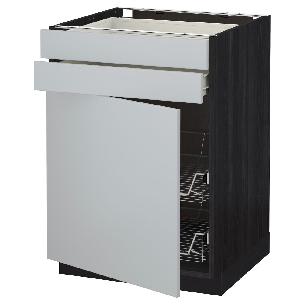 Напольный шкаф, дверца, 2 ящика, проволочных корзин МЕТОД / ФОРВАРА, черный, Веддинге серый - схема-чертеж с размерами