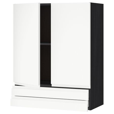 Навесной шкаф, 2 дверцы, 2 ящика МЕТОД / МАКСИМЕРА, черный, Воксторп белый