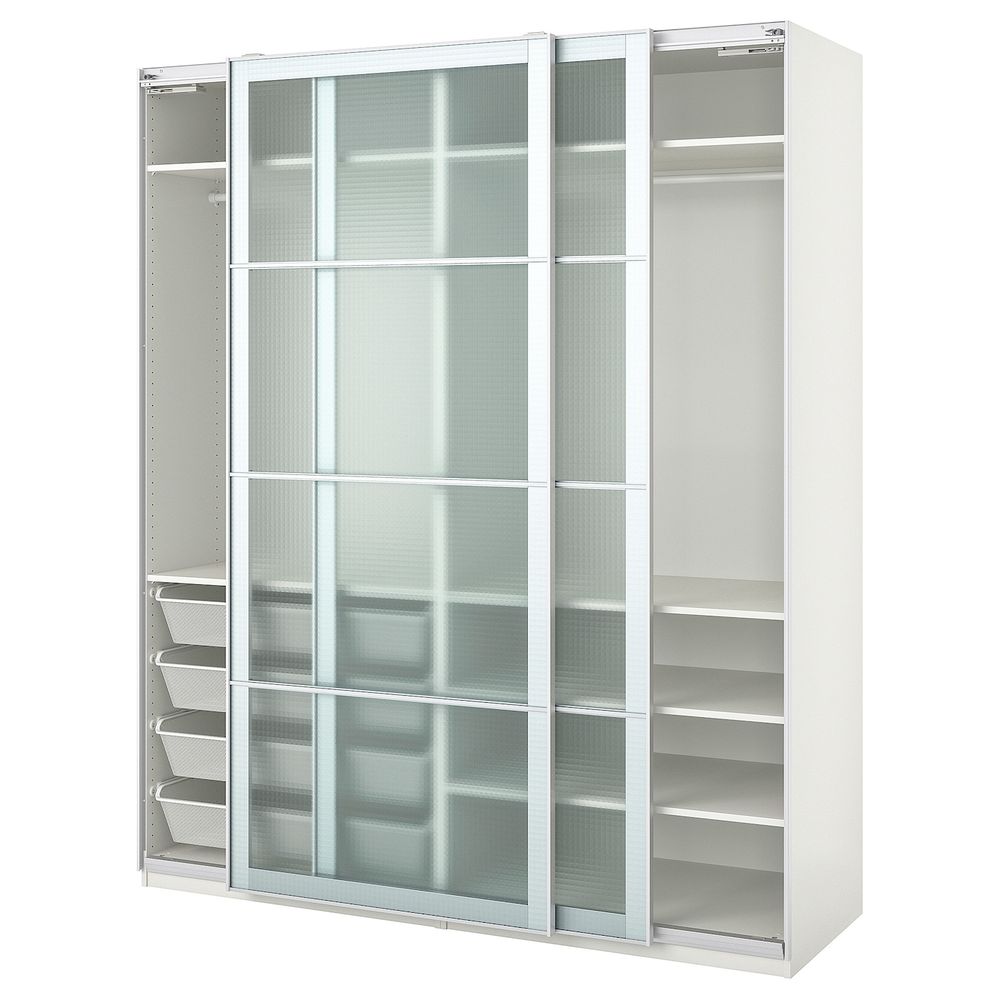 Гардероб, белый/Нюкирха закаленное стекло, орнамент «клетка» 200x66x236 см IKEA PAX ПАКС 493.057.21 - фото 1