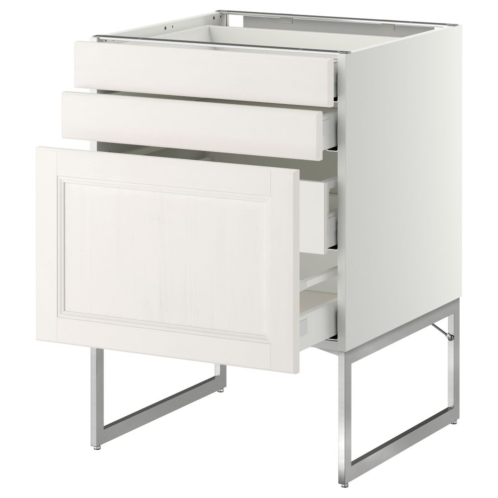 Напольный шкаф 3 фронтальных панели, 2 нижних, 2 средних ящика МЕТОД / МАКСИМЕРА, белый, Лаксарби белый - схема-чертеж с размерами
