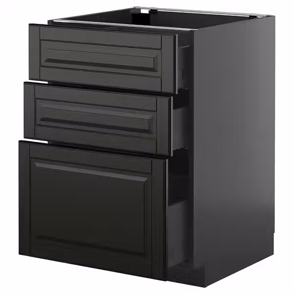 METOD / KNIVSHULT Напольный шкаф с 3 ящиками - черно-серый/Bodbyn чёрный 60x60 см - фото 1