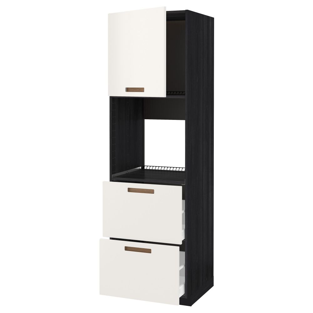 Высокий шкаф для духовки + дверца, 2 форнтальных, 2 высоких ящик МЕТОД / МАКСИМЕРА, черный, Мэрста белый - схема-чертеж с размерами