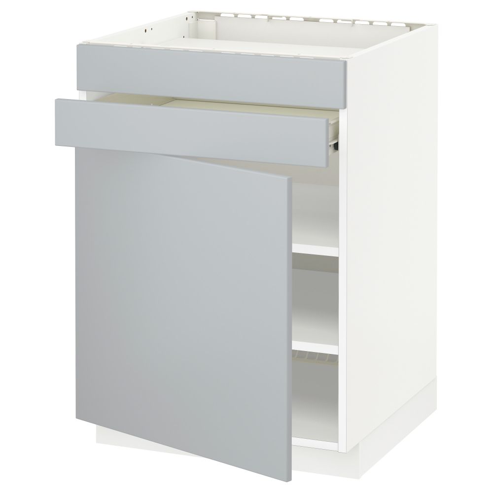 Напольный шкаф для варочной панели, доводчик, 2 фасада, 1 ящик МЕТОД / ФОРВАРА, белый, Веддинге серый (60x60 см) - схема-чертеж с размерами