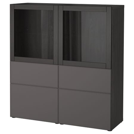 Комбинация для хранения со стеклянными дверцами БЕСТО, черно-коричневый Грундсвикен, темно-серый прозрачное стекло (120x40x128