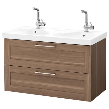 Шкаф для раковины с 2 ящиками ГОДМОРГОН / ЭДЕБОВИКЕН, под грецкий орех (100x49x64 см)