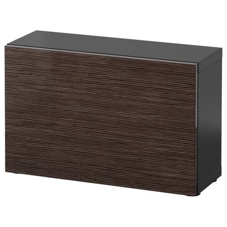 Стеллаж с дверью БЕСТО, черно-коричневый, Сельсвикен глянцевый/коричневый (60x20x38 см)