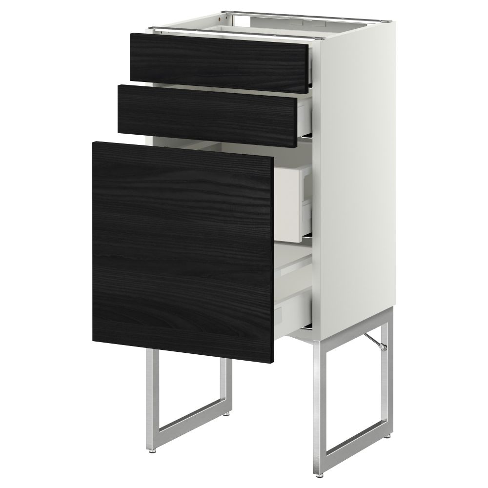 Напольный шкаф 3 фронтальных панели, 2 нижних, 2 средних ящика МЕТОД / МАКСИМЕРА, белый, Тингсрид черный - схема-чертеж с размерами