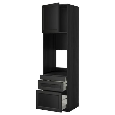 Высокий шкаф для двойной духовки, 3 ящика, дверца МЕТОД / МАКСИМЕРА, черный, Лаксарби черно-коричневый