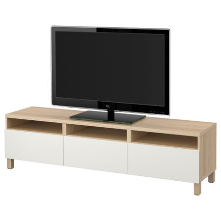 Тумба для ТВ с ящиками БЕСТО, под беленый дуб, Лаппвикен белый (180x40x48 см)