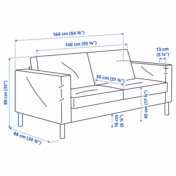 SALTSJÖBADEN САЛТСЁБАДЕН 2-местный диван - Tonerud серый - схема-чертеж с размерами