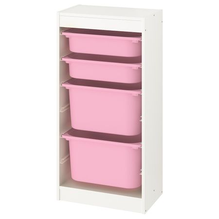 Комбинация для/хранения+контейнеры, белый/розовый 46x30x94 см IKEA TROFAST ТРУФАСТ 493.383.78