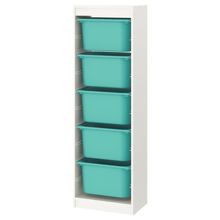 Комбинация для/хранения+контейнеры, белый, бирюзовый 46x30x145 см IKEA TROFAST ТРУФАСТ 893.294.71
