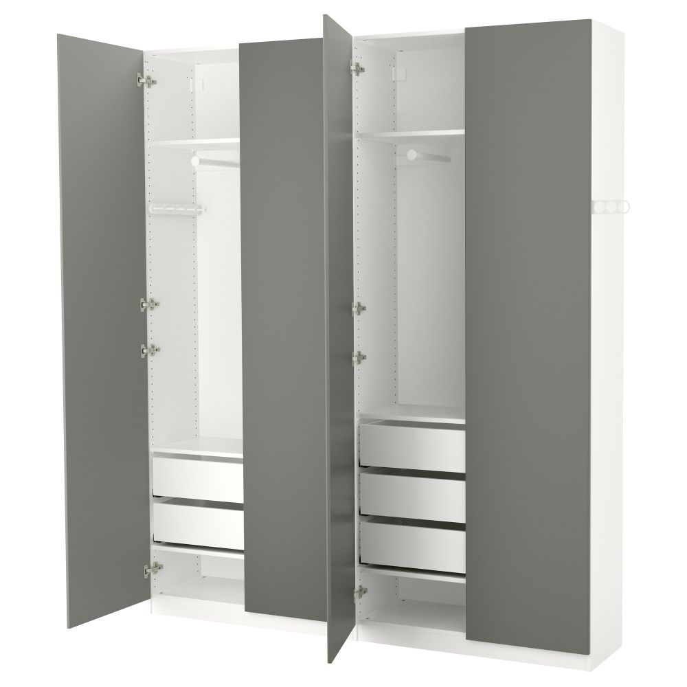 Гардероб ПАКС, белый, Реинсволл серо-зеленый (200x38x236 см) - фото 1