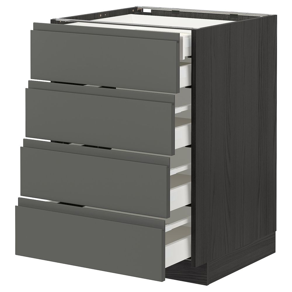 Напольный шкаф 4 фронтальных, 2 низких, 3 средних ящ, черный/Воксторп темно-серый 60x60 см IKEA МЕТОД / МАКСИМЕРА 393.099.08 - схема-чертеж с размерами