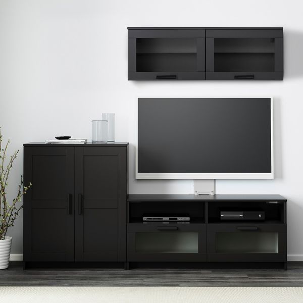 Шкаф для ТВ, комбинация, черный 198x41x190 см IKEA BRIMNES БРИМНЭС 993.968.32 - фото 2