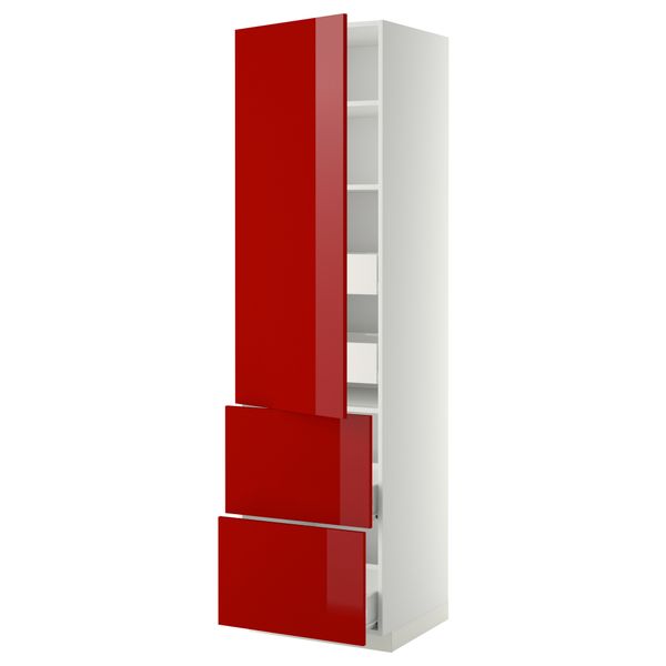 Высокий шкаф + полки, 4 ящика, 2 дверцы МЕТОД / ФОРВАРА, белый, Рингульт красный - схема-чертеж с размерами