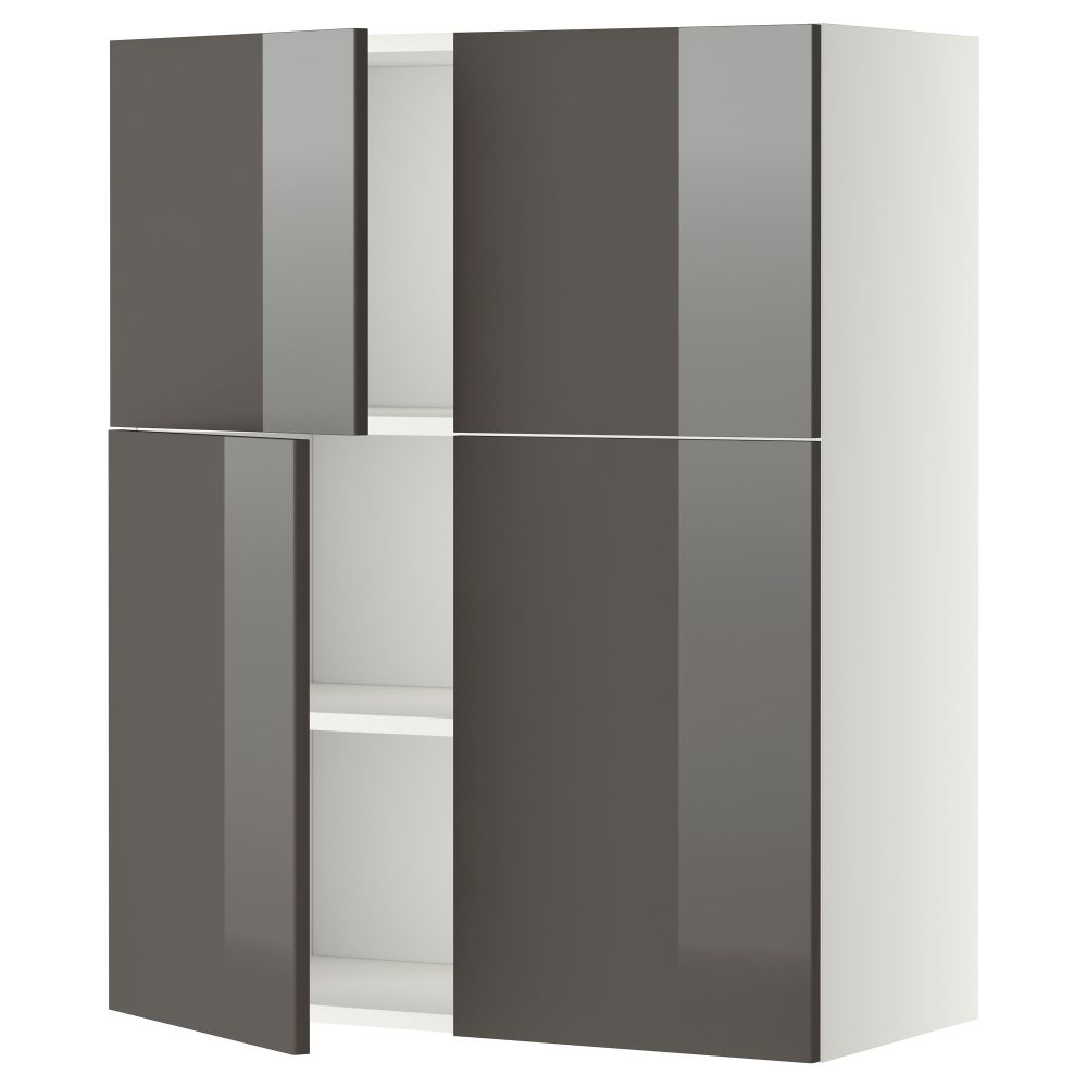 Навесной шкаф с полками, 4 дверцы МЕТОД, белый, Рингульт серый (80x100 см) - схема-чертеж с размерами