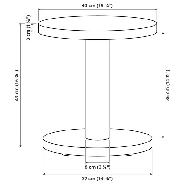 STOCKHOLM 2025 СТОКГОЛЬМ 2025 Придиванный столик - сосновый шпон чёрный 40 см - схема-чертеж с размерами