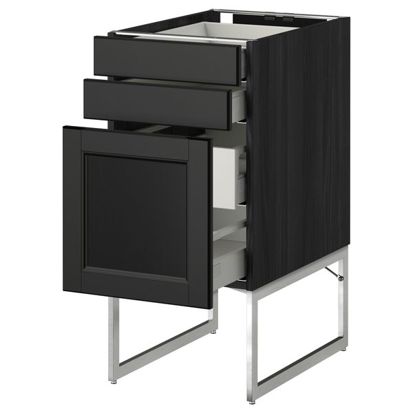 Напольный шкаф 3 фронтальных панели, 2 нижних, 2 средних ящика МЕТОД / МАКСИМЕРА, черный, Лаксарби черно-коричневый - схема-чертеж с размерами
