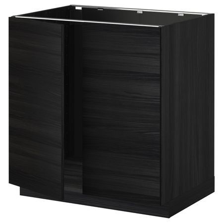 Напольный шкаф для раковины + 2 двери, черный, Тингсрид черный 80x60 см IKEA МЕТОД 192.319.01