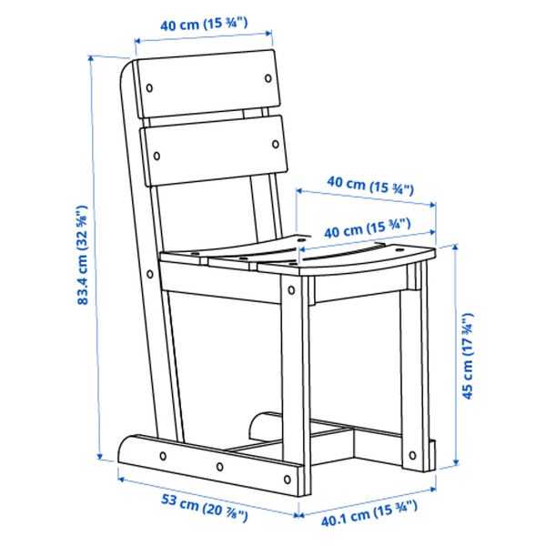 OMMJÄNGE ОММЬЕНГЕ Стул - морилка/синий - схема-чертеж с размерами