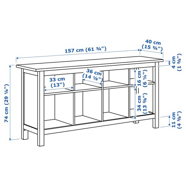 Консольный стол, белая морилка 157x40 см IKEA HEMNES ХЕМНЭС 603.831.52 - схема-чертеж с размерами