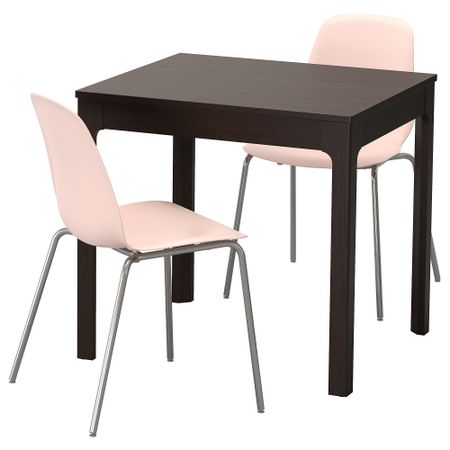 Стол и 2 стула ЭКЕДАЛЕН / ЛЕЙФ-АРНЕ, темно-коричневый, розовый (80/120 см)