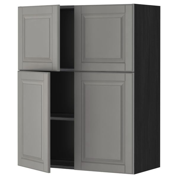 Навесной шкаф с полками, 4 дверцы МЕТОД, черный, Будбин серый (80x100 см) - схема-чертеж с размерами